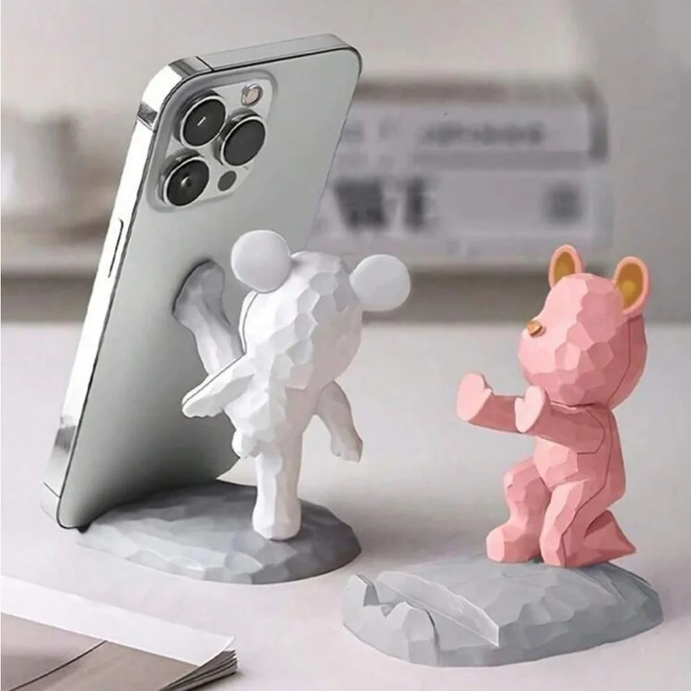 Bear Figurine mobile holder- White and Pink available